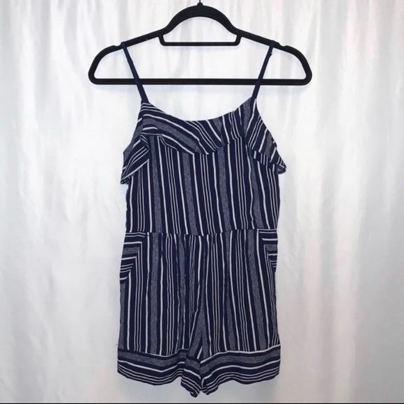 Loft Petites Blue Stripe Ruffle Romper Size 0 Petite - Picture 2 of 5